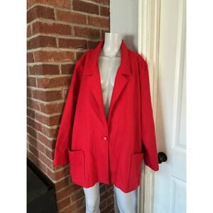 Vintage Red Wool Blend Blazer Jacket • Oversized Minimalist Coat Model-off-Duty